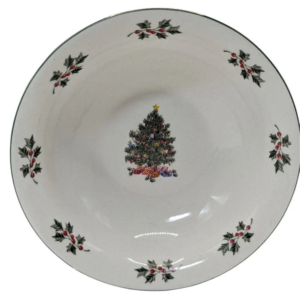 Gibson Noel Morning Soup Bowl Christmas Tree and Holly Holiday Vintage SEE